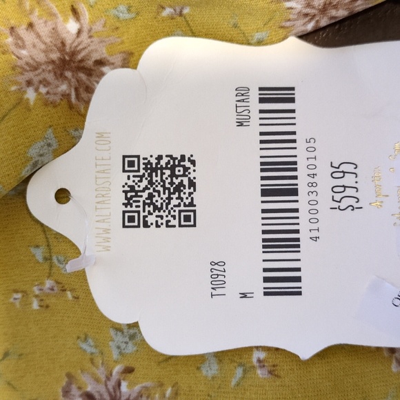 NWT Altar'd State Medium Long Sleeve Mustard Floral Crop Top - Picture 3 of 4